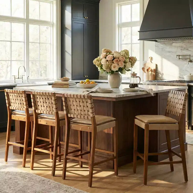 Contemporary Rubberwood Faux Leather Upholstered Barstools (Set of 4)