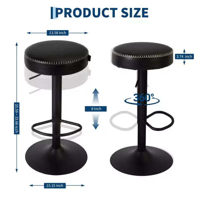Modern Adjustable Bar Stools Set of 2, 360 Swivel Counter, for Kitchen Island, Home Bar, Lounge