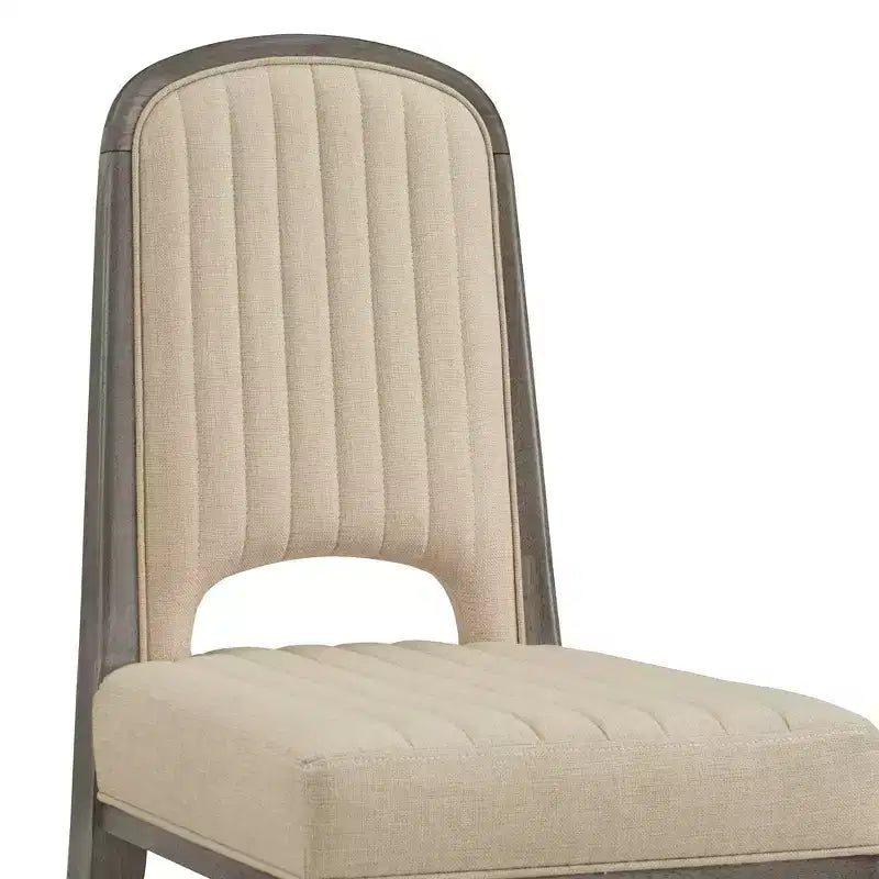 Wood Finish Cream Fabric Channel Stitching Dining Chair (Set of 2)