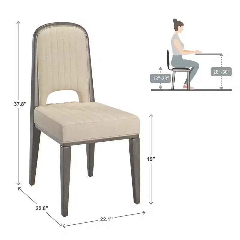 Wood Finish Cream Fabric Channel Stitching Dining Chair (Set of 2)