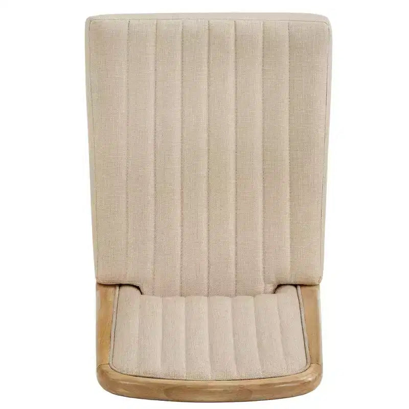 Wood Finish Cream Fabric Channel Stitching Dining Chair (Set of 2)