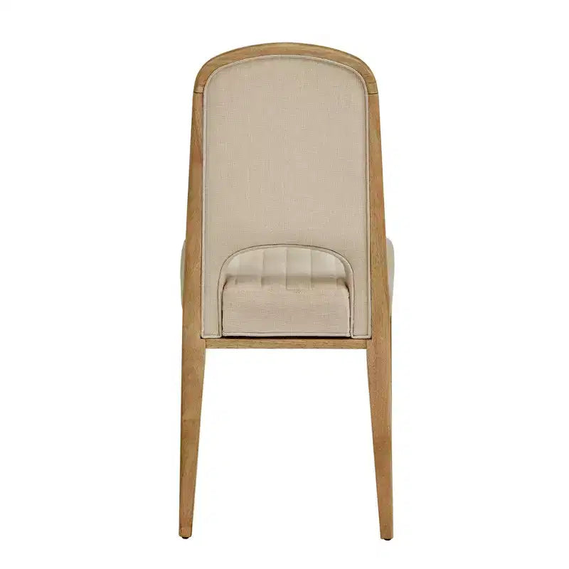 Wood Finish Cream Fabric Channel Stitching Dining Chair (Set of 2)