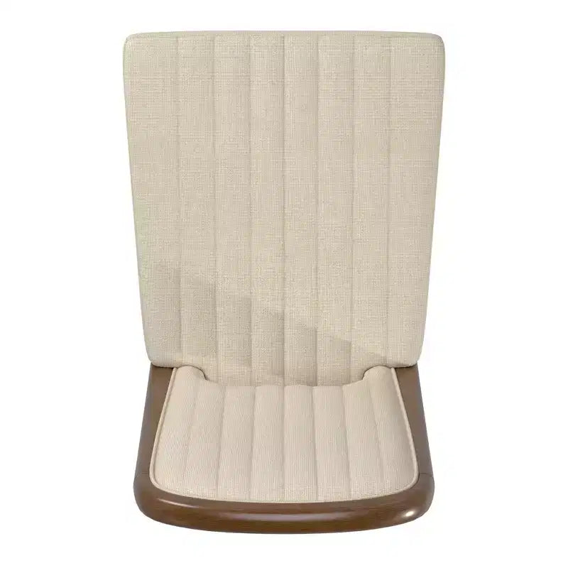Wood Finish Cream Fabric Channel Stitching Dining Chair (Set of 2)