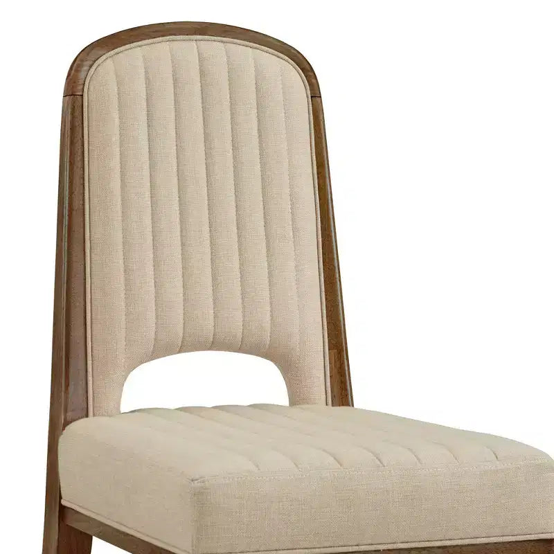 Wood Finish Cream Fabric Channel Stitching Dining Chair (Set of 2)