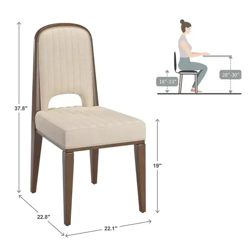 Wood Finish Cream Fabric Channel Stitching Dining Chair (Set of 2)
