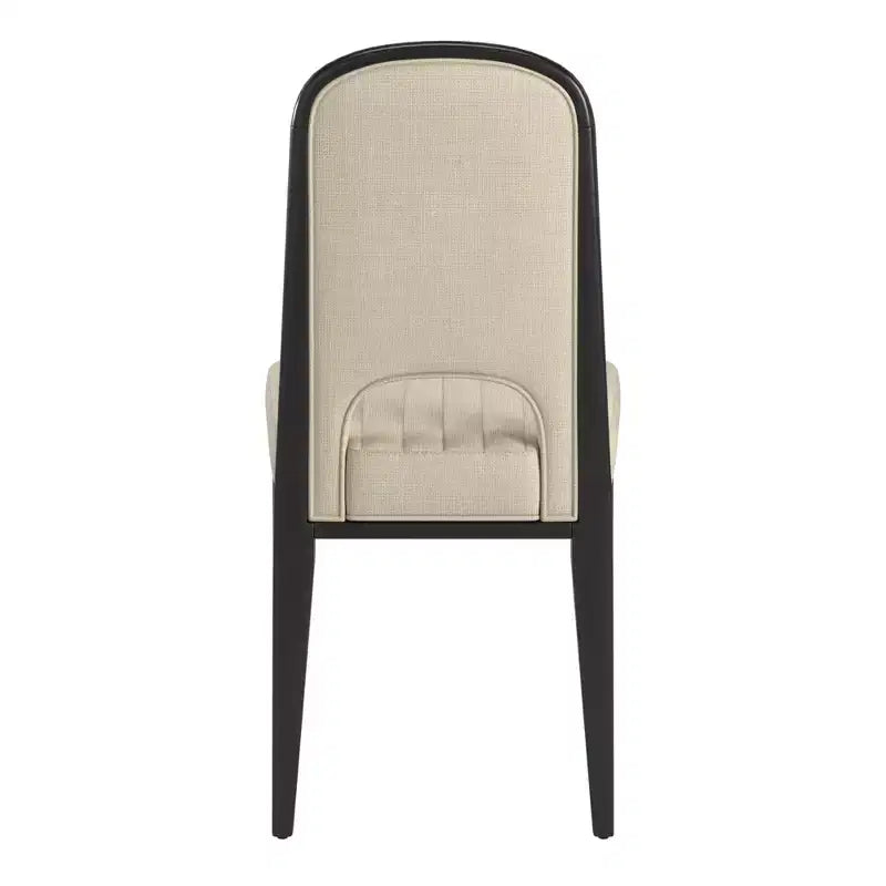 Wood Finish Cream Fabric Channel Stitching Dining Chair (Set of 2)
