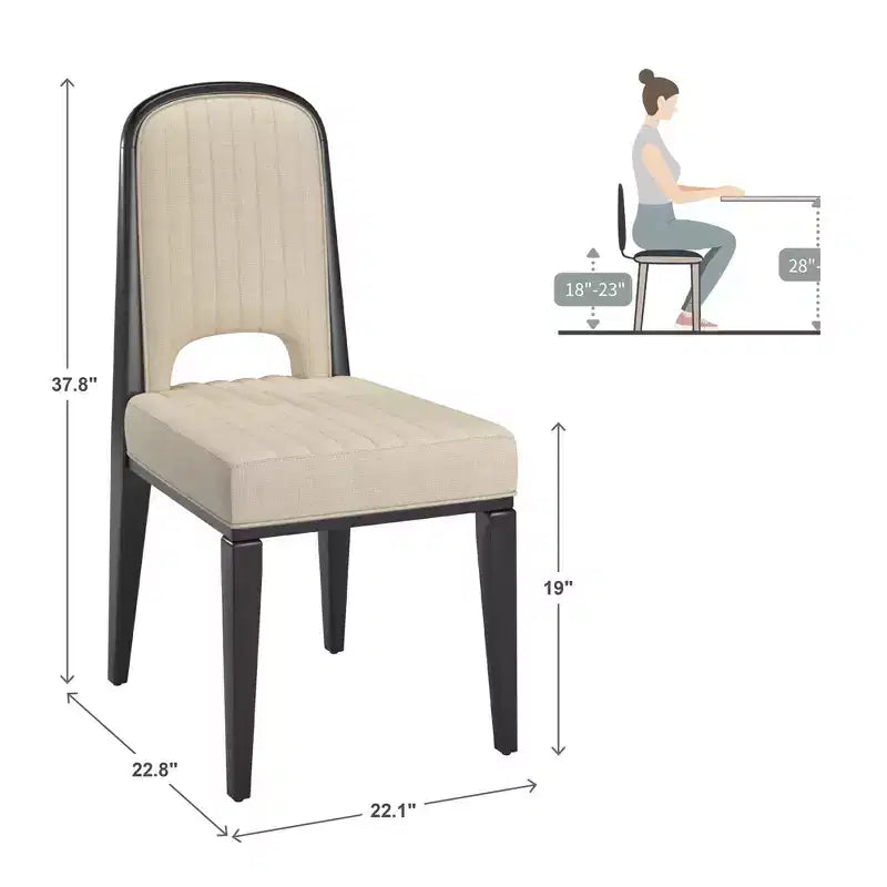 Wood Finish Cream Fabric Channel Stitching Dining Chair (Set of 2)