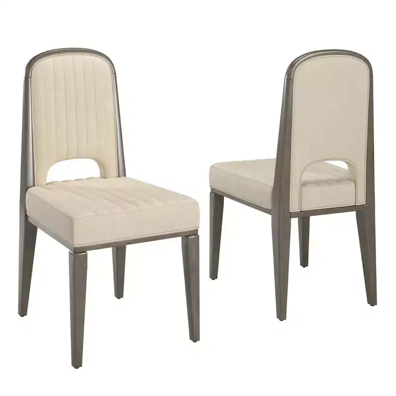 Wood Finish Cream Fabric Channel Stitching Dining Chair (Set of 2)