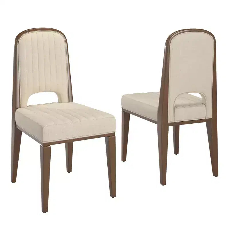 Wood Finish Cream Fabric Channel Stitching Dining Chair (Set of 2)