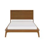 Struttura letto matrimoniale in legno massello di pino, testiera a coste in stile Mid-Century, gambe affusolate, nessuna necessità di rete a molle
