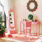 Portagioie Armadietto per Bambini, Organizzatore di Gioielli a Piedi con Specchio a Figura Intera, 3 Cassetti, Specchiera per Bambini con Specchio per Gioielli
