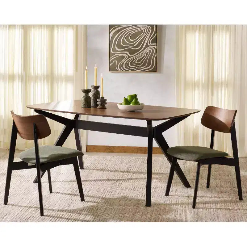 Wood Dining Chair Set of 2, Rubberwood Frame with Upholstered Seat, Curved Low Back, Armless