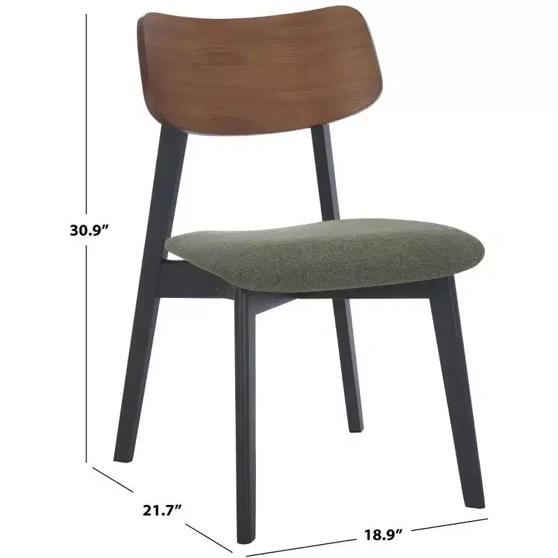 Wood Dining Chair Set of 2, Rubberwood Frame with Upholstered Seat, Curved Low Back, Armless