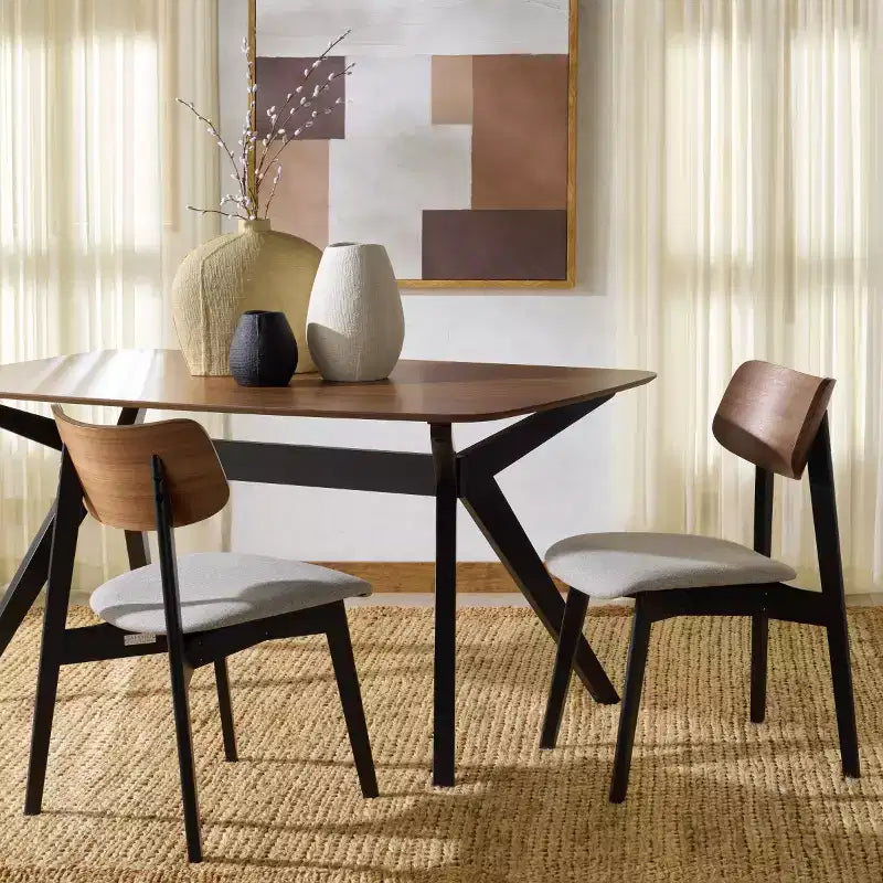 Wood Dining Chair Set of 2, Rubberwood Frame with Upholstered Seat, Curved Low Back, Armless