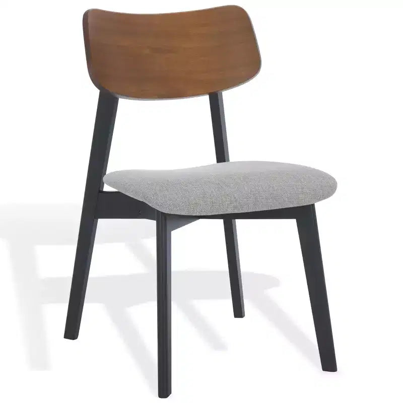 Wood Dining Chair Set of 2, Rubberwood Frame with Upholstered Seat, Curved Low Back, Armless