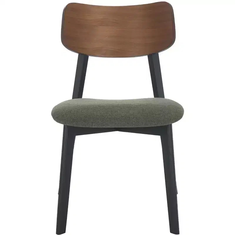 Wood Dining Chair Set of 2, Rubberwood Frame with Upholstered Seat, Curved Low Back, Armless