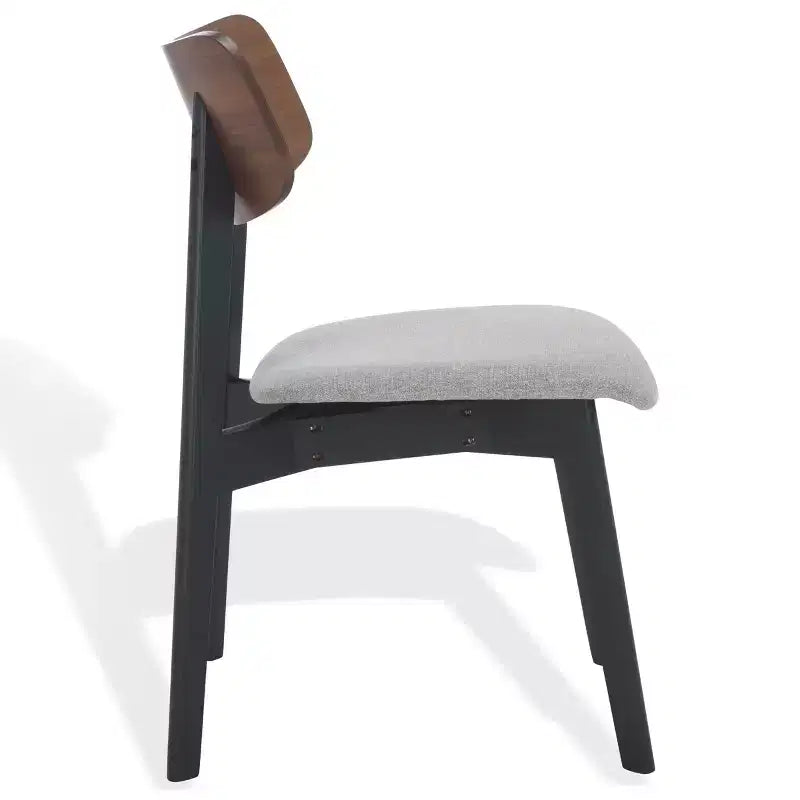 Wood Dining Chair Set of 2, Rubberwood Frame with Upholstered Seat, Curved Low Back, Armless