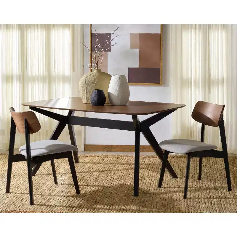 Wood Dining Chair Set of 2, Rubberwood Frame with Upholstered Seat, Curved Low Back, Armless