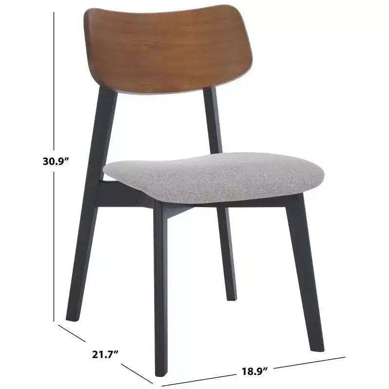 Wood Dining Chair Set of 2, Rubberwood Frame with Upholstered Seat, Curved Low Back, Armless