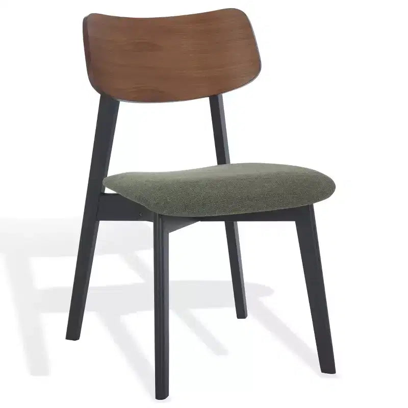 Wood Dining Chair Set of 2, Rubberwood Frame with Upholstered Seat, Curved Low Back, Armless