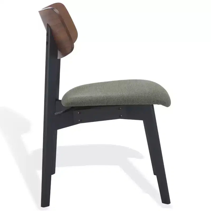 Wood Dining Chair Set of 2, Rubberwood Frame with Upholstered Seat, Curved Low Back, Armless