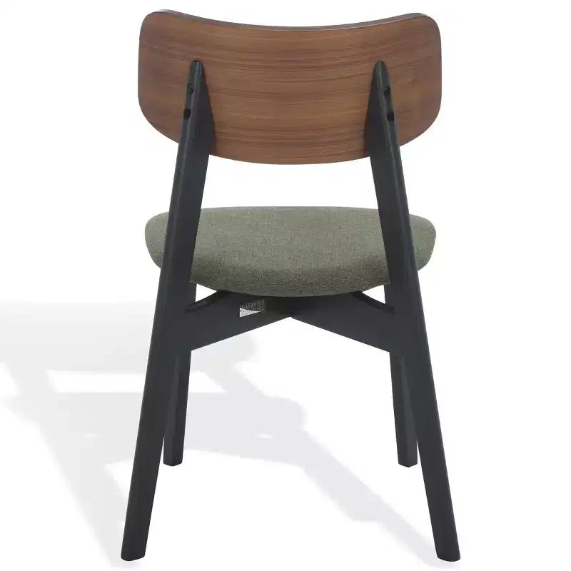 Wood Dining Chair Set of 2, Rubberwood Frame with Upholstered Seat, Curved Low Back, Armless
