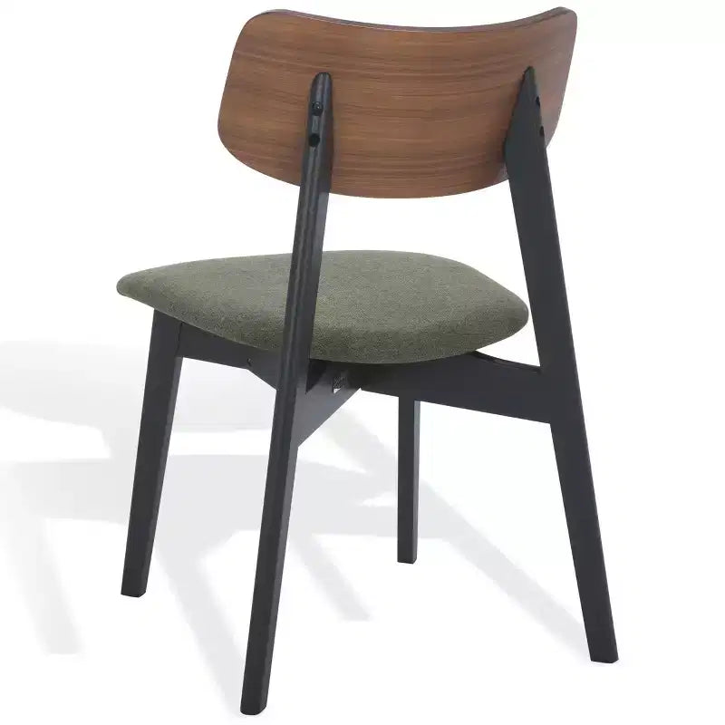 Wood Dining Chair Set of 2, Rubberwood Frame with Upholstered Seat, Curved Low Back, Armless