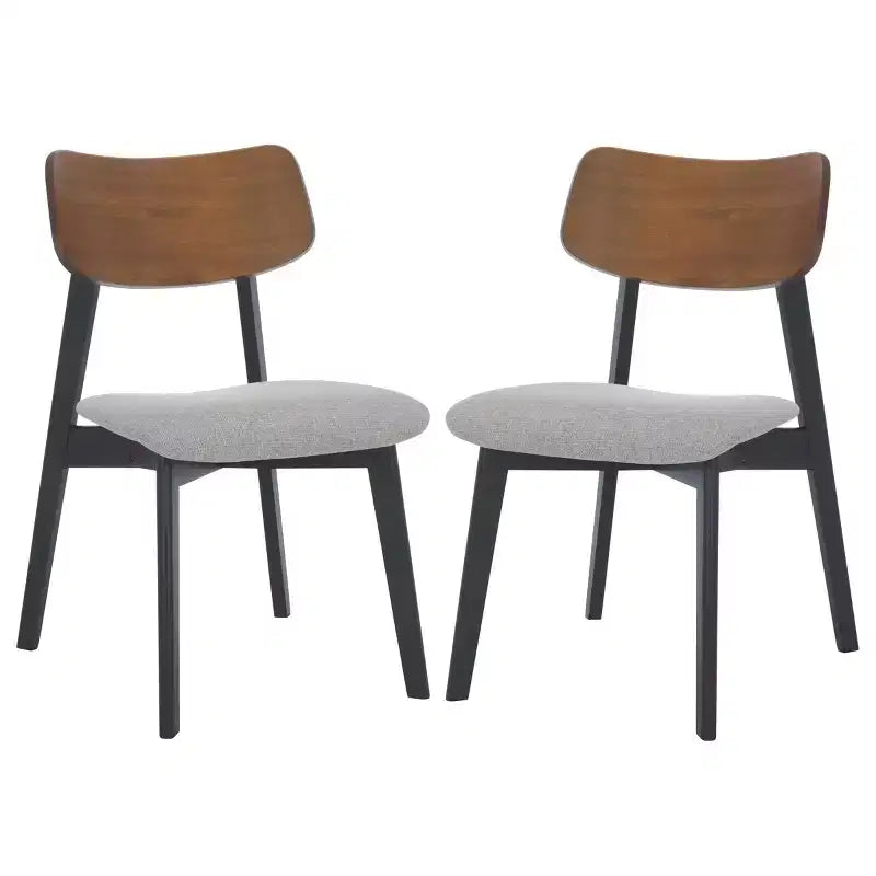 Wood Dining Chair Set of 2, Rubberwood Frame with Upholstered Seat, Curved Low Back, Armless