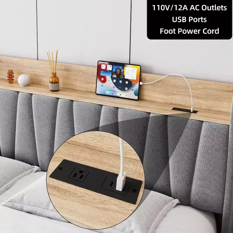 Upholstered Bed Frame King Size, Platform Bed with Storage Headboard, Drawer Storage, Heavy Duty, No Box Spring Required, Easy to Assemble, Gray