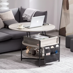 Tavolino da Salotto Sollevabile, Tavolino Rotondo da 89.6 cm con Tasche Portaoggetti Extra, Tavolino Trasformabile per Soggiorno, Grigio Scuro