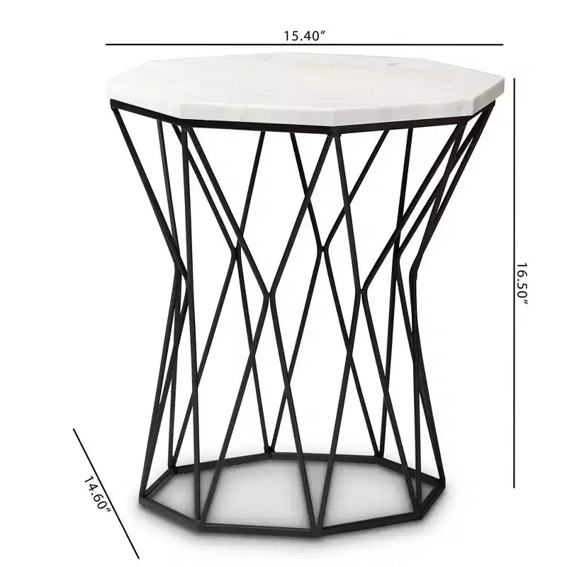 Metal End Table with Marble Tabletop Black: Rectangle Side Table for Living Room, No Assembly Required