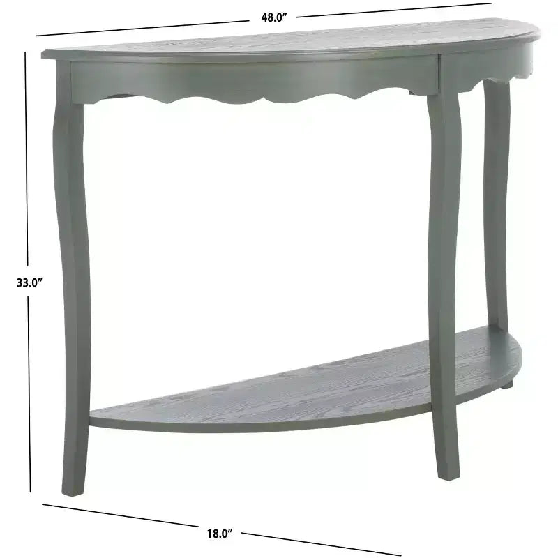 Half Moon Console Table with Open Shelf, Cabriole Legs, Classic French Style, Off-White