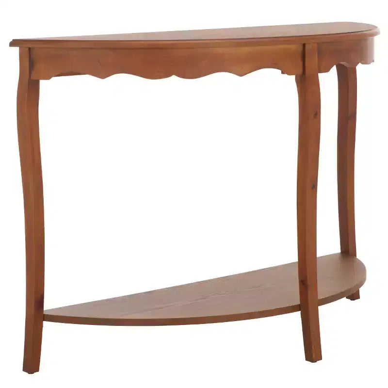 Half Moon Console Table with Open Shelf, Cabriole Legs, Classic French Style, Off-White