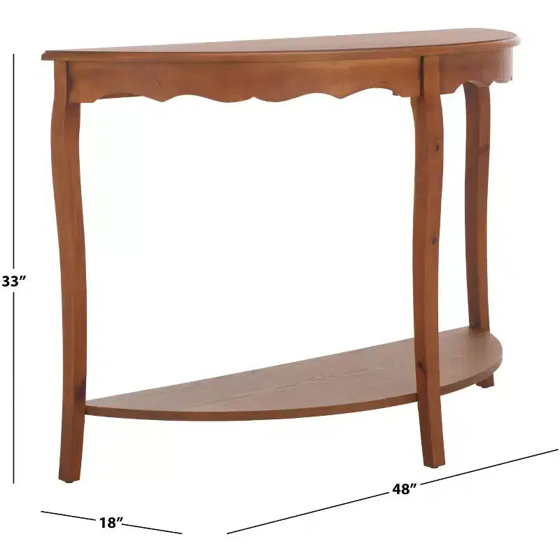 Half Moon Console Table with Open Shelf, Cabriole Legs, Classic French Style, Off-White