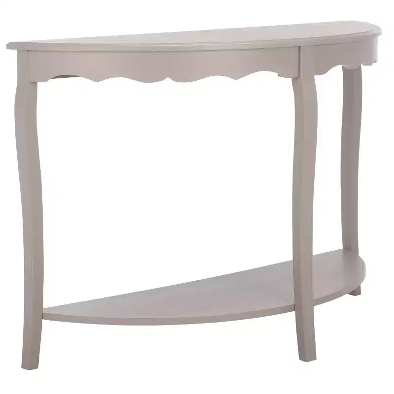 Half Moon Console Table with Open Shelf, Cabriole Legs, Classic French Style, Off-White