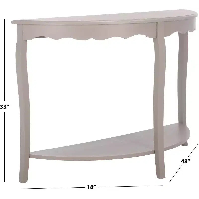 Half Moon Console Table with Open Shelf, Cabriole Legs, Classic French Style, Off-White