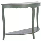 Consolle a mezzaluna con ripiano aperto, gambe cabriole, stile classico francese, bianco sporco