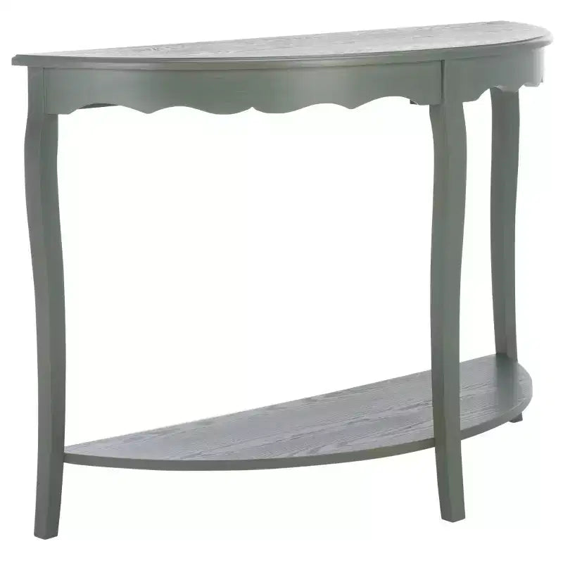 Half Moon Console Table with Open Shelf, Cabriole Legs, Classic French Style, Off-White