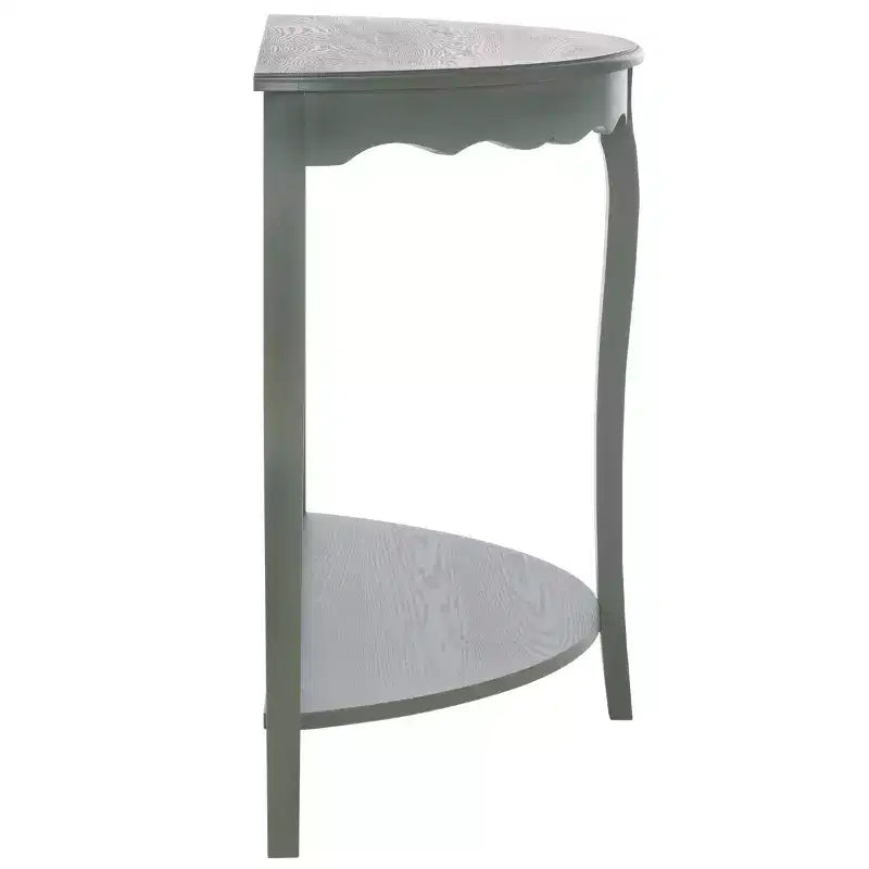 Half Moon Console Table with Open Shelf, Cabriole Legs, Classic French Style, Off-White
