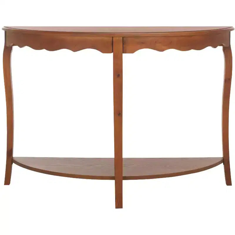 Half Moon Console Table with Open Shelf, Cabriole Legs, Classic French Style, Off-White