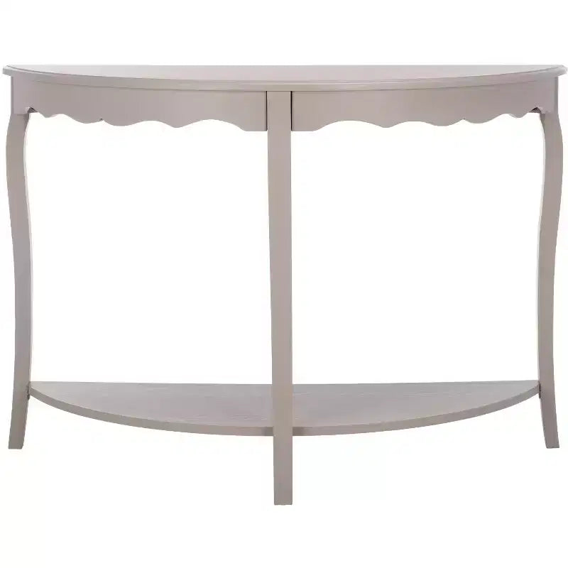 Half Moon Console Table with Open Shelf, Cabriole Legs, Classic French Style, Off-White