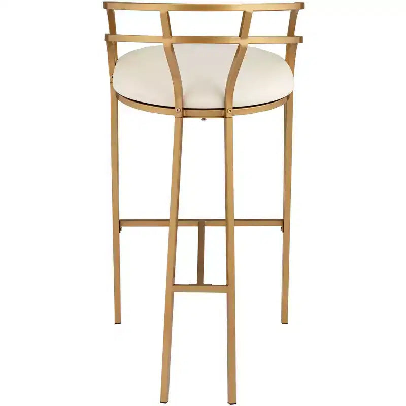 Gold Metal Bar Stool 30 High Modern White Upholstered Fabric Cushion with Low Backrest Footrest for Kitchen Counter Height