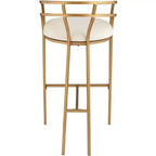 Sgabello da bar in metallo dorato, altezza 76 cm, moderno, con cuscino in tessuto imbottito bianco, schienale basso e poggiapiedi, per bancone cucina