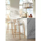 Sgabello da bar in metallo dorato, altezza 76 cm, moderno, con cuscino in tessuto imbottito bianco, schienale basso e poggiapiedi, per bancone cucina
