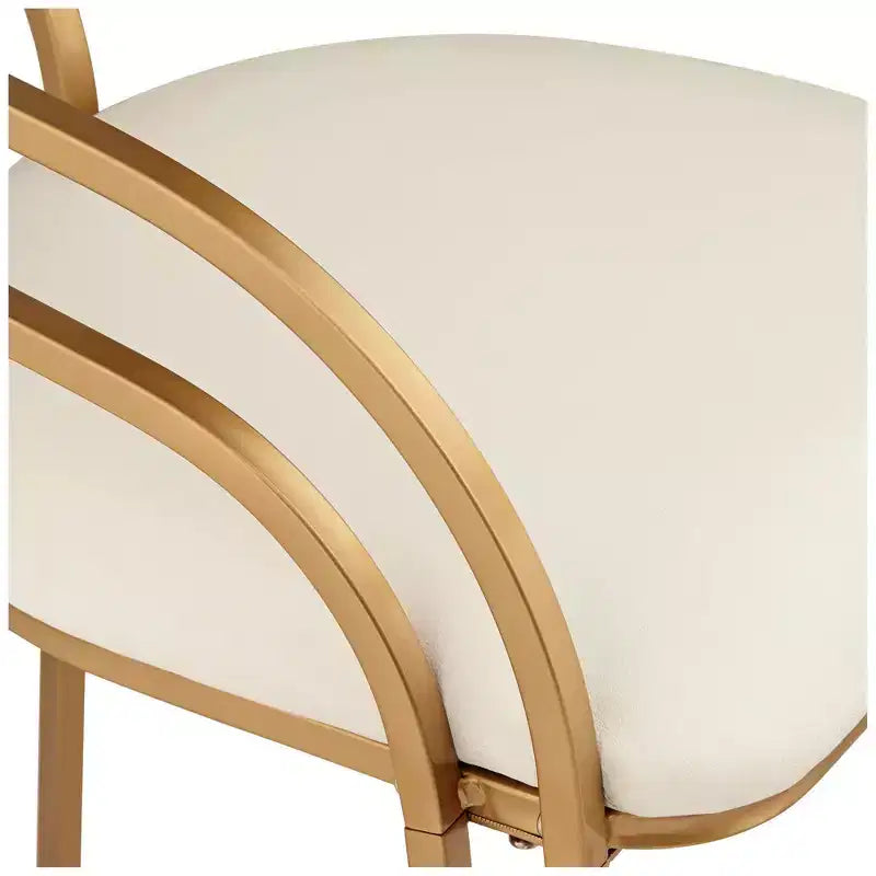 Gold Metal Bar Stool 30 High Modern White Upholstered Fabric Cushion with Low Backrest Footrest for Kitchen Counter Height