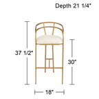 Sgabello da bar in metallo dorato, altezza 76 cm, moderno, con cuscino in tessuto imbottito bianco, schienale basso e poggiapiedi, per bancone cucina