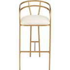 Sgabello da bar in metallo dorato, altezza 76 cm, moderno, con cuscino in tessuto imbottito bianco, schienale basso e poggiapiedi, per bancone cucina