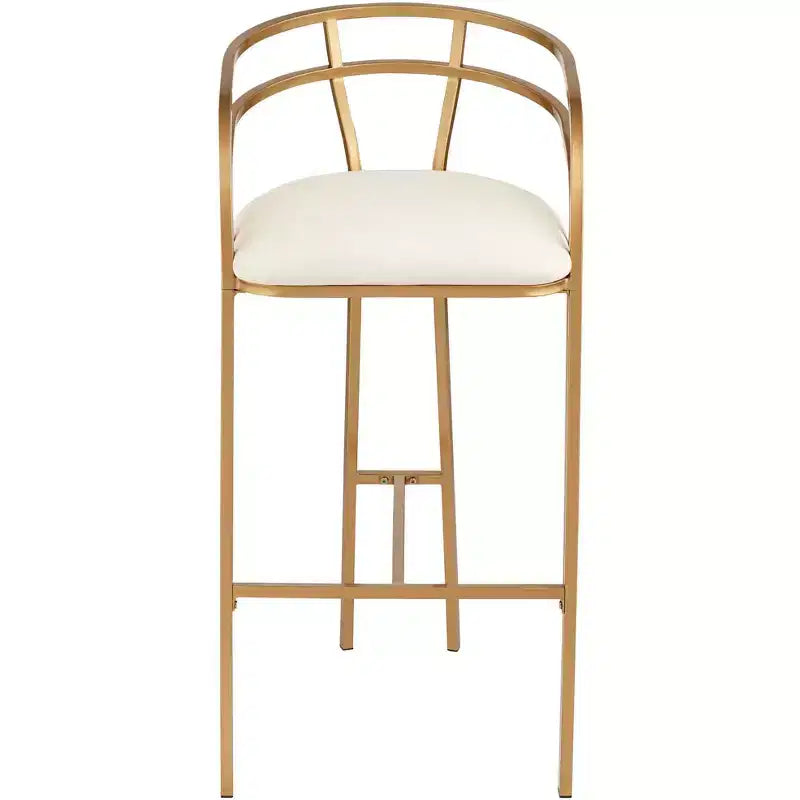 Gold Metal Bar Stool 30 High Modern White Upholstered Fabric Cushion with Low Backrest Footrest for Kitchen Counter Height