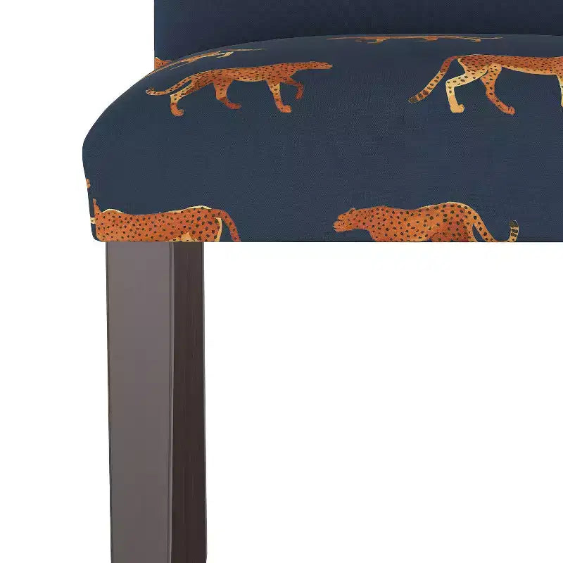 Upholstered Dining Chair with Animal Theme, Barrel Back, Rubberwood Legs, Linen Cotton Fabric