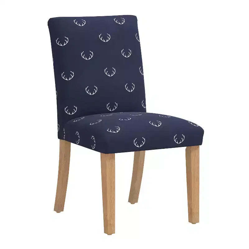 Upholstered Dining Chair with Animal Theme, Barrel Back, Rubberwood Legs, Linen Cotton Fabric
